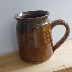Handcrafted Brown Studio Pottery Mug Signed 4.25" Ht.